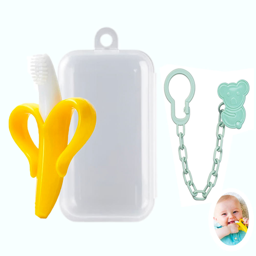 Mordedor Banana Amarillo Con Cadena Baby Froggie Koala Verde Para Bebe