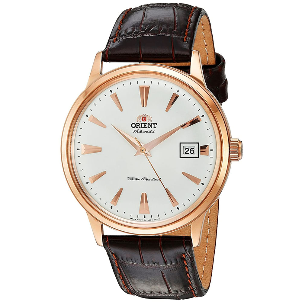 Reloj Orient Bambino 2 FAC00002W0 Automático Fecha Acero Inoxidable Oro Rosado Cuero Marrón