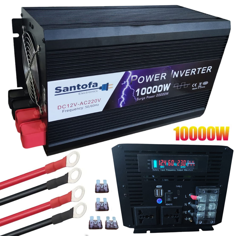 Inversor De Corriente 12v A 220v 10000w 2 Usb 2 Sockets 1 USB C Lcd