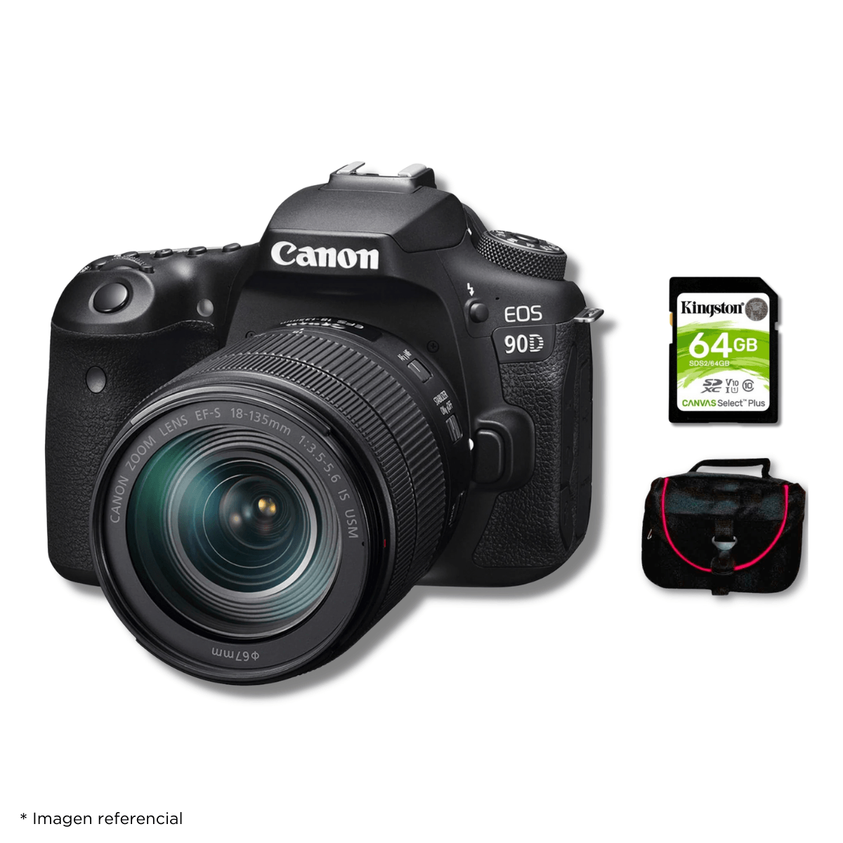 Cámara Canon EOS 90D DSLR + Con Lente EF-S 18-135 MM IS USM + Kit Básico