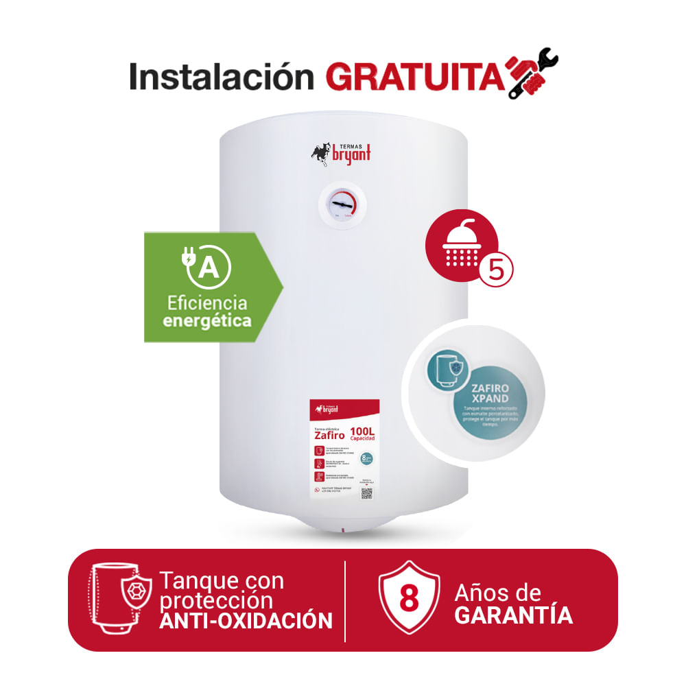 TERMA ELÉCTRICA 100 L ZAFIRO BRYANT XPAND MAYOR DURACIÓN