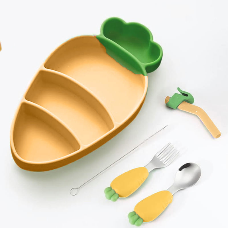 Set Plato Zanahoria Con Cubierto Para Bebe Baby Froggie Amarillo