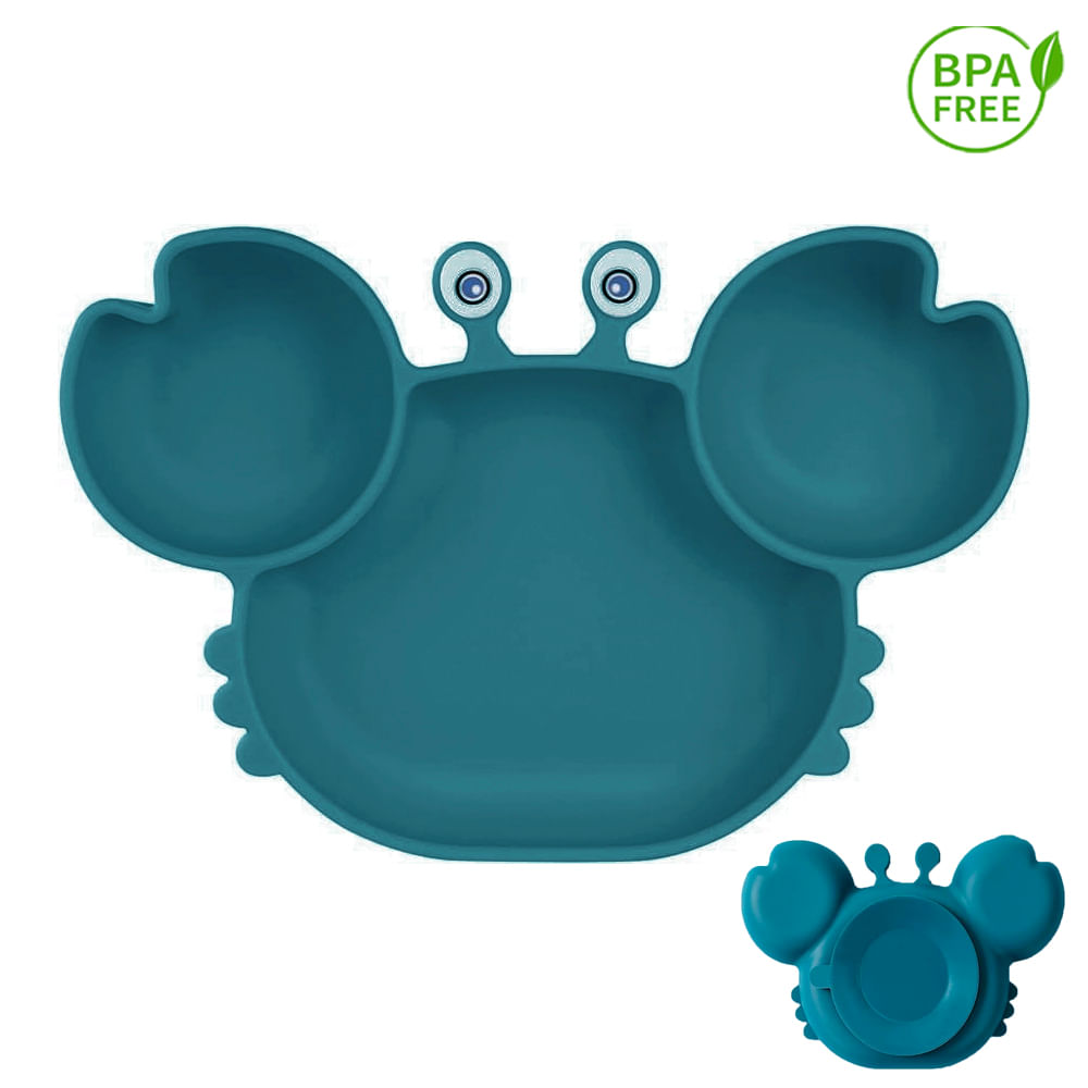 Plato Silicona Cangrejo con Ventosa Para Bebe Verde Jade