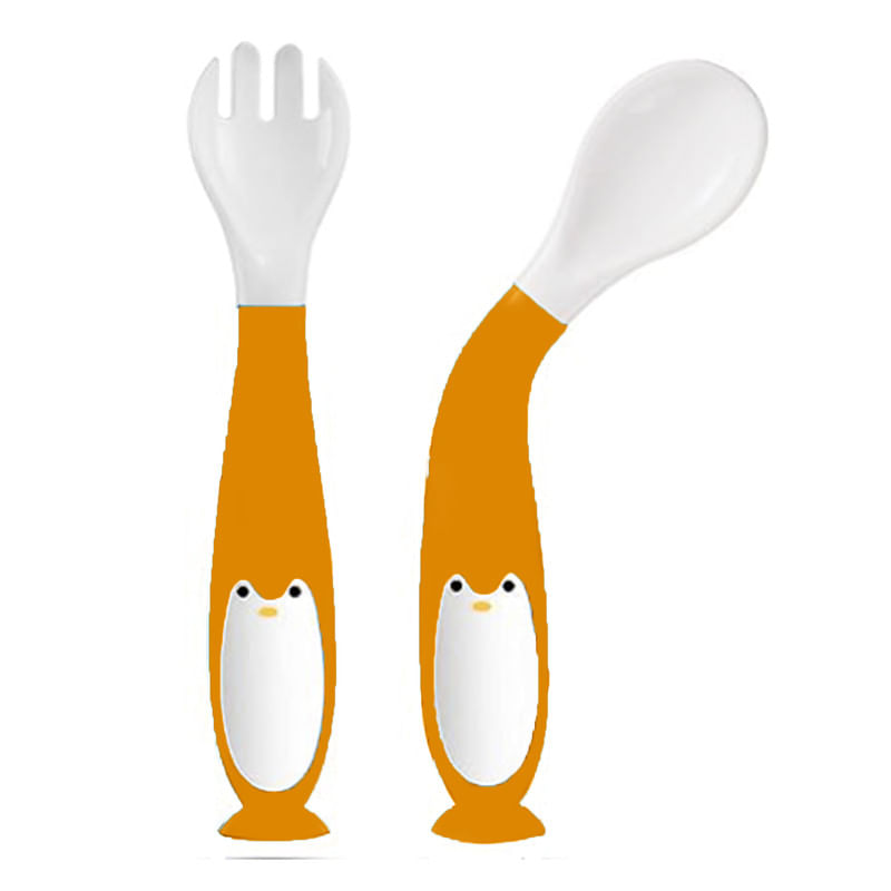 Pack Cubiertos Flexibles Pingüino Para Bebe Baby Froggie Naranja