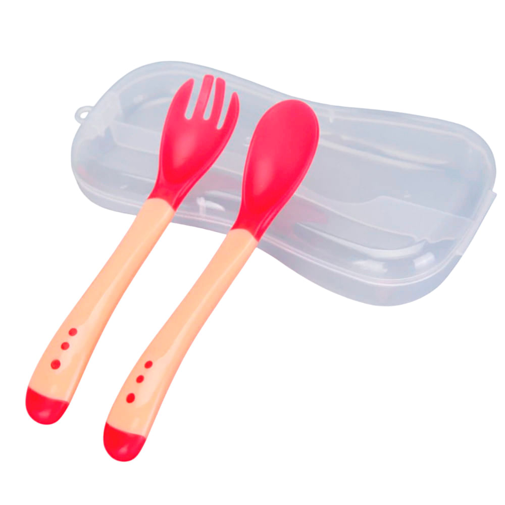 Pack Cubiertos Sensorial De Silicona Para Bebe Baby Froggie Rosado