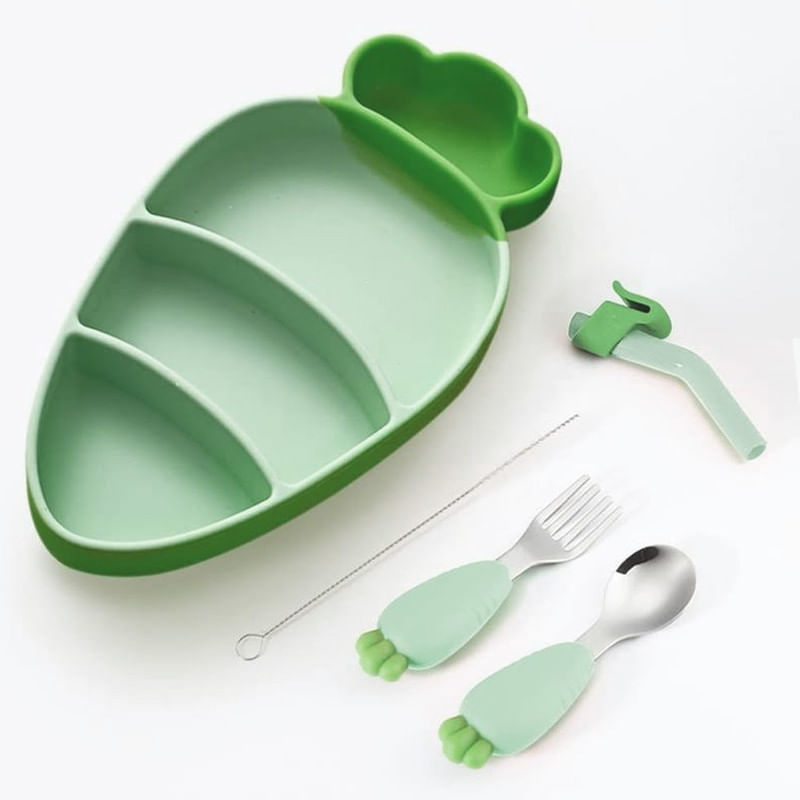 Set Plato Zanahoria Con Cubierto Para Bebe Baby Froggie Verde