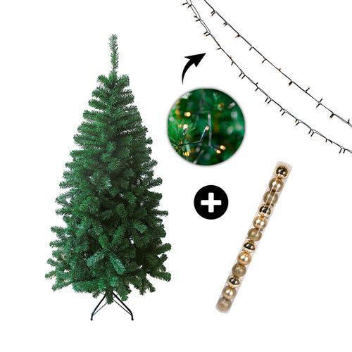 COMBO Árbol navidad 180cm 580 ramas + Luces Arroz Blanco x100 luces + Tubo x 12 bolas Champagne 6cm