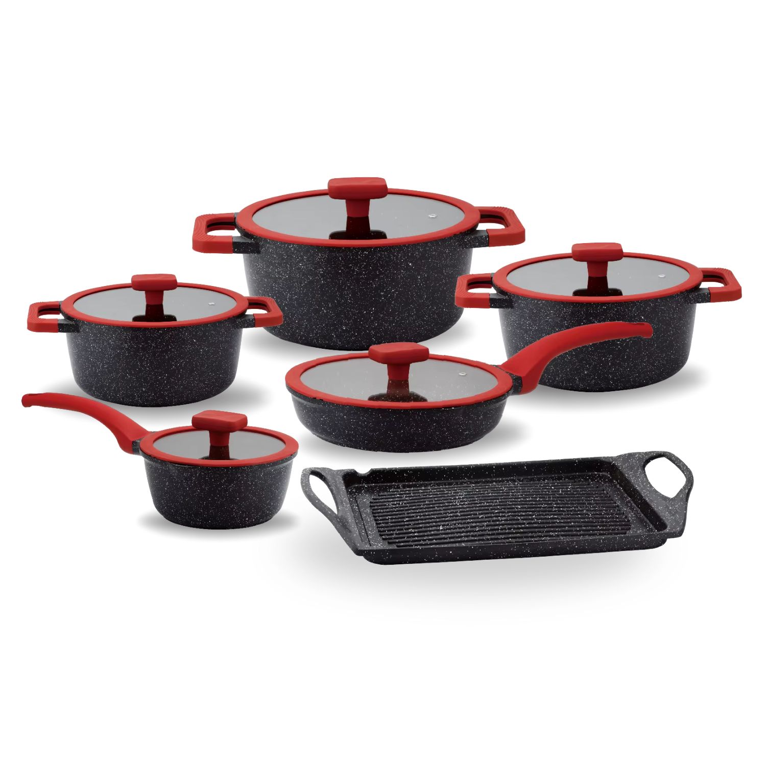 Set de Ollas Roca Volcánica de 11 Pcs Color Negro