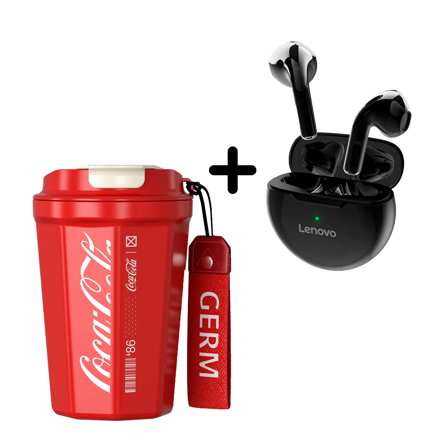 Combo Vaso Coca-Cola Rojo 390 ml + Audífono Lenovo HT38 Negro