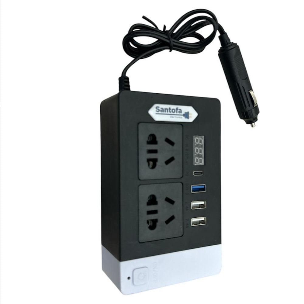 Inversor de corriente 12V a 220V 300W auto 2 USB PD3.0 QC3.0 SANTOFA