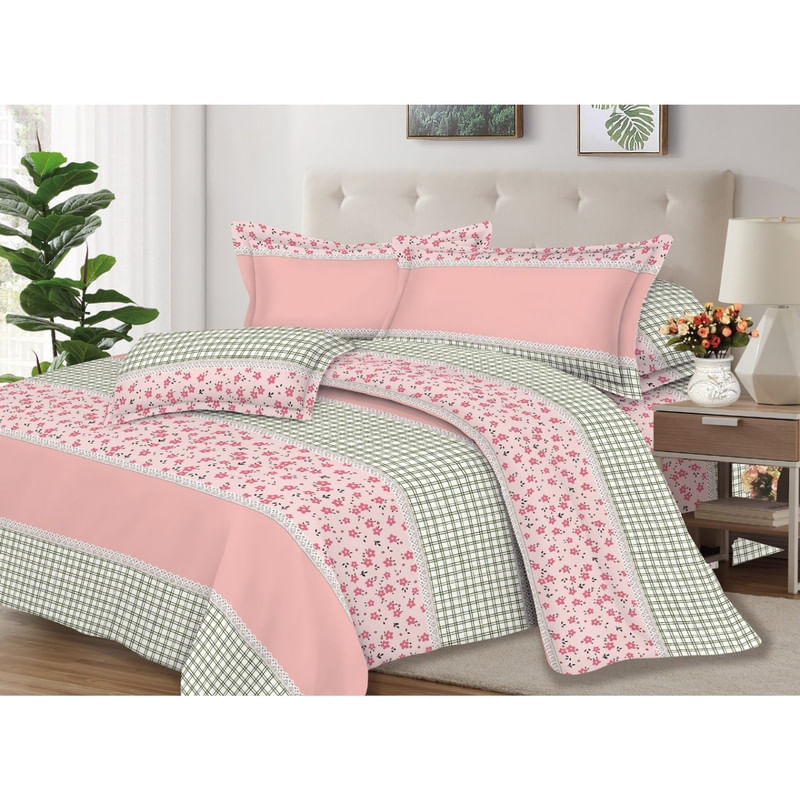 Juego de Sábanas 100% Suave Algodón 2Plazas 4 Piezas 2000 Hilos Rosa Verde