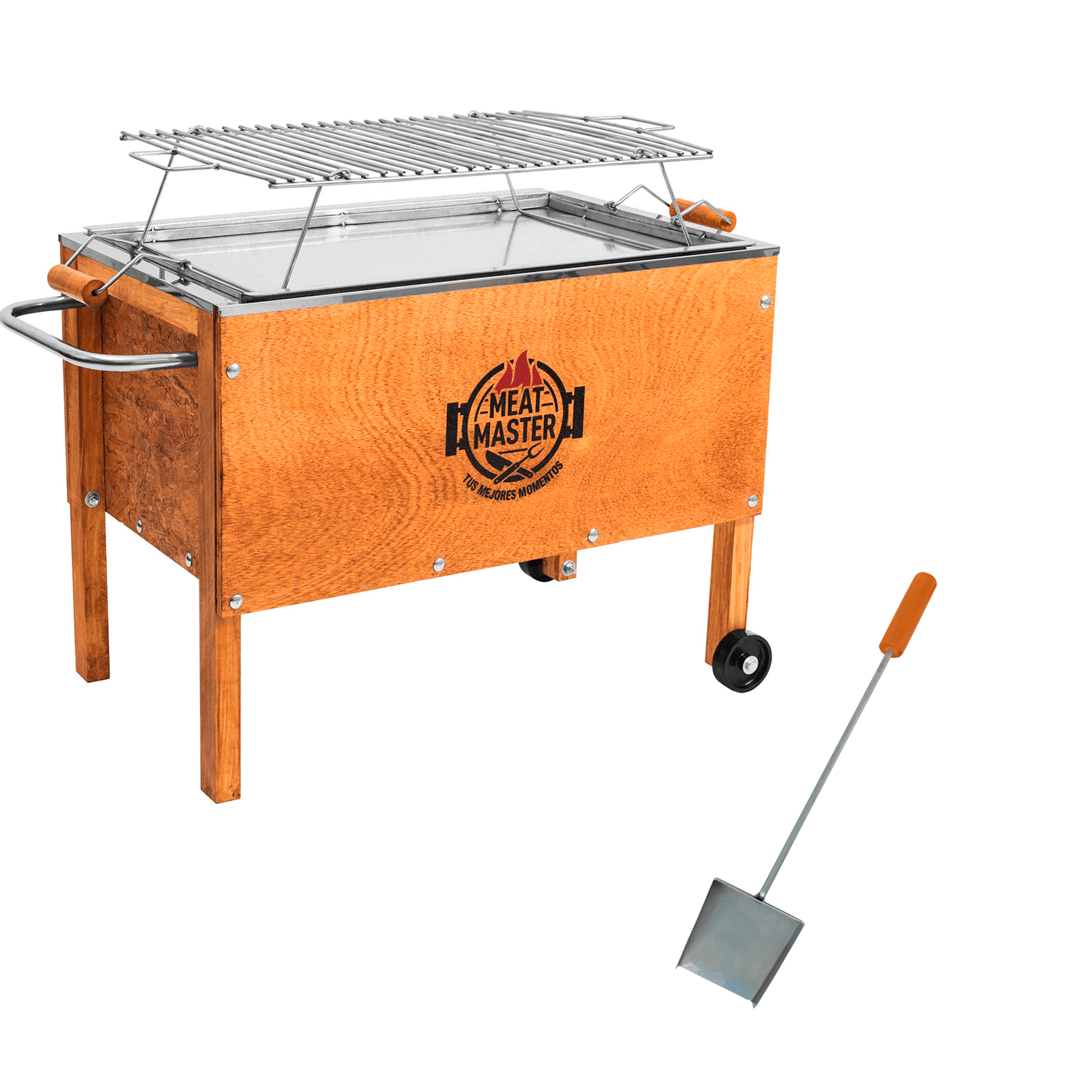 Caja China Premium Mediana + Parrilla Varillas Inox + Pala Carbonera