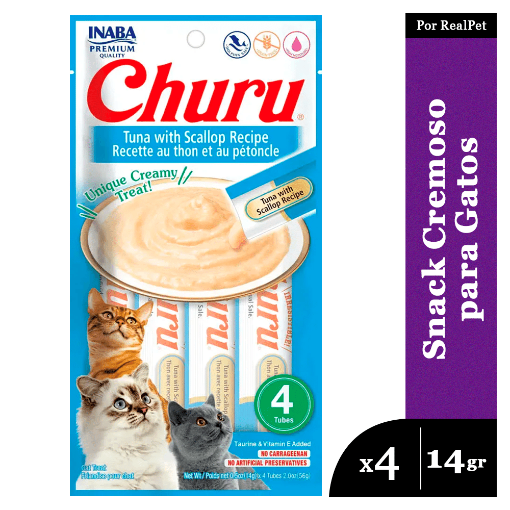 Snack Cremoso para Gato Churu Sabor Atún y Ostras 4 x 14gr