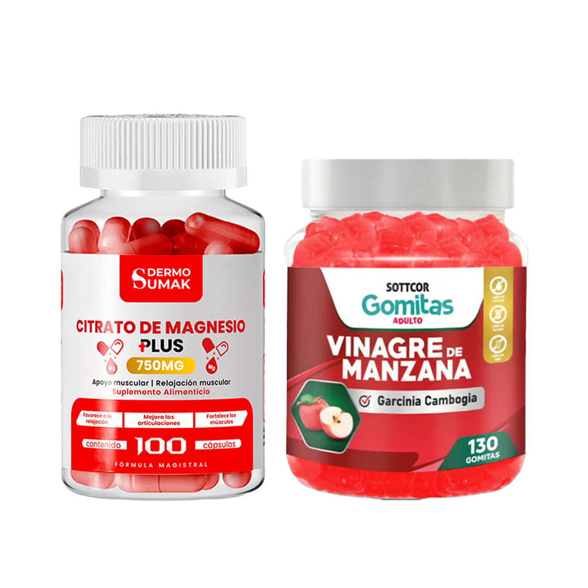 Citrato de Magnesio 750mg -100 Cap - Dermo Sumak |Gomitas de Vinagre de Manzana