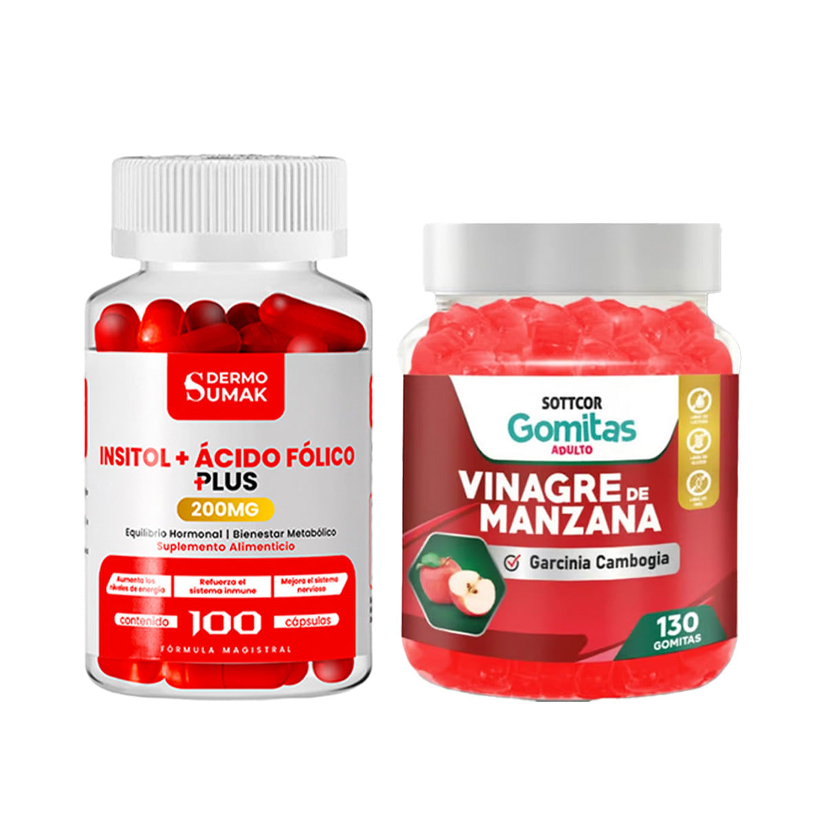 Inositol Acido Folico 200mg 100 Cap Dermo Sumak + Gomitas Vinagre de Manzana