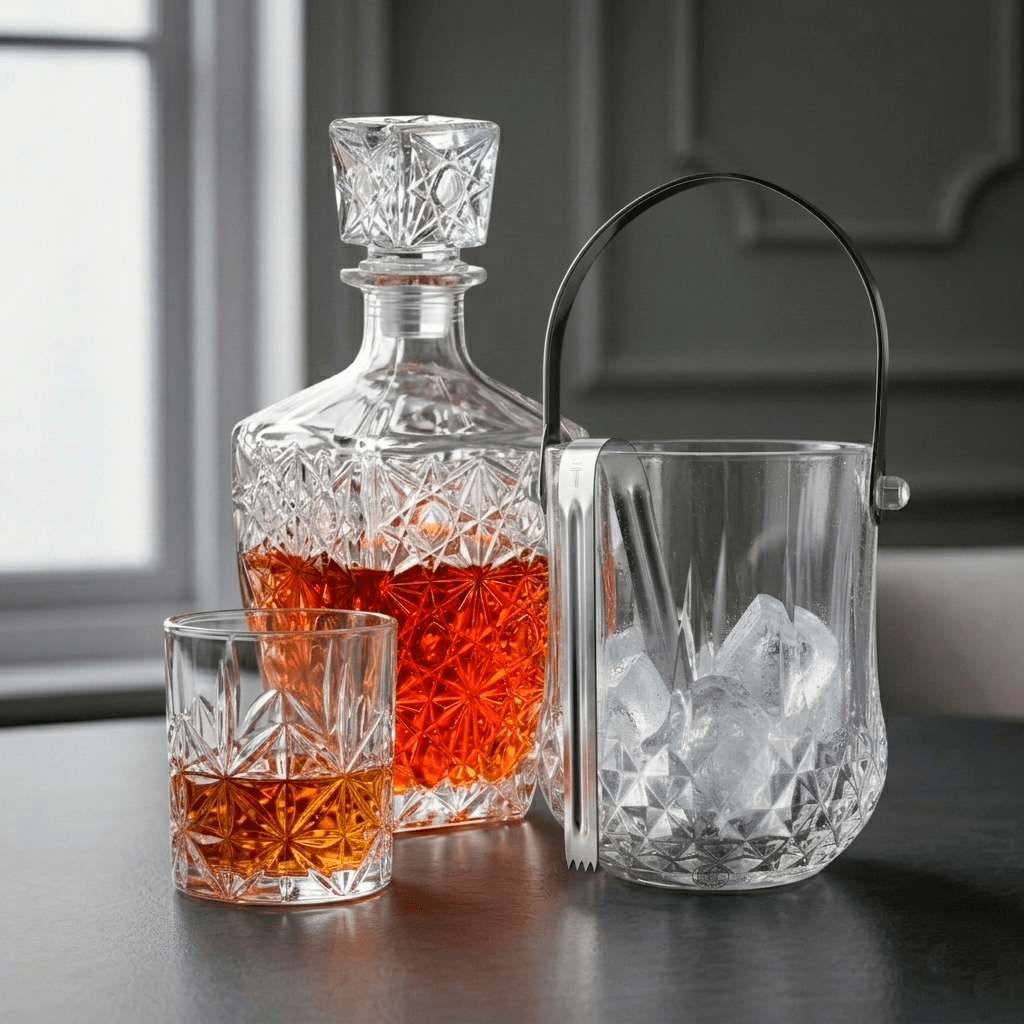 Jgo 8pc Vasos, Hielera, Cubo, Whiskera Cadamada, Brandy, Escoces 1000 ml