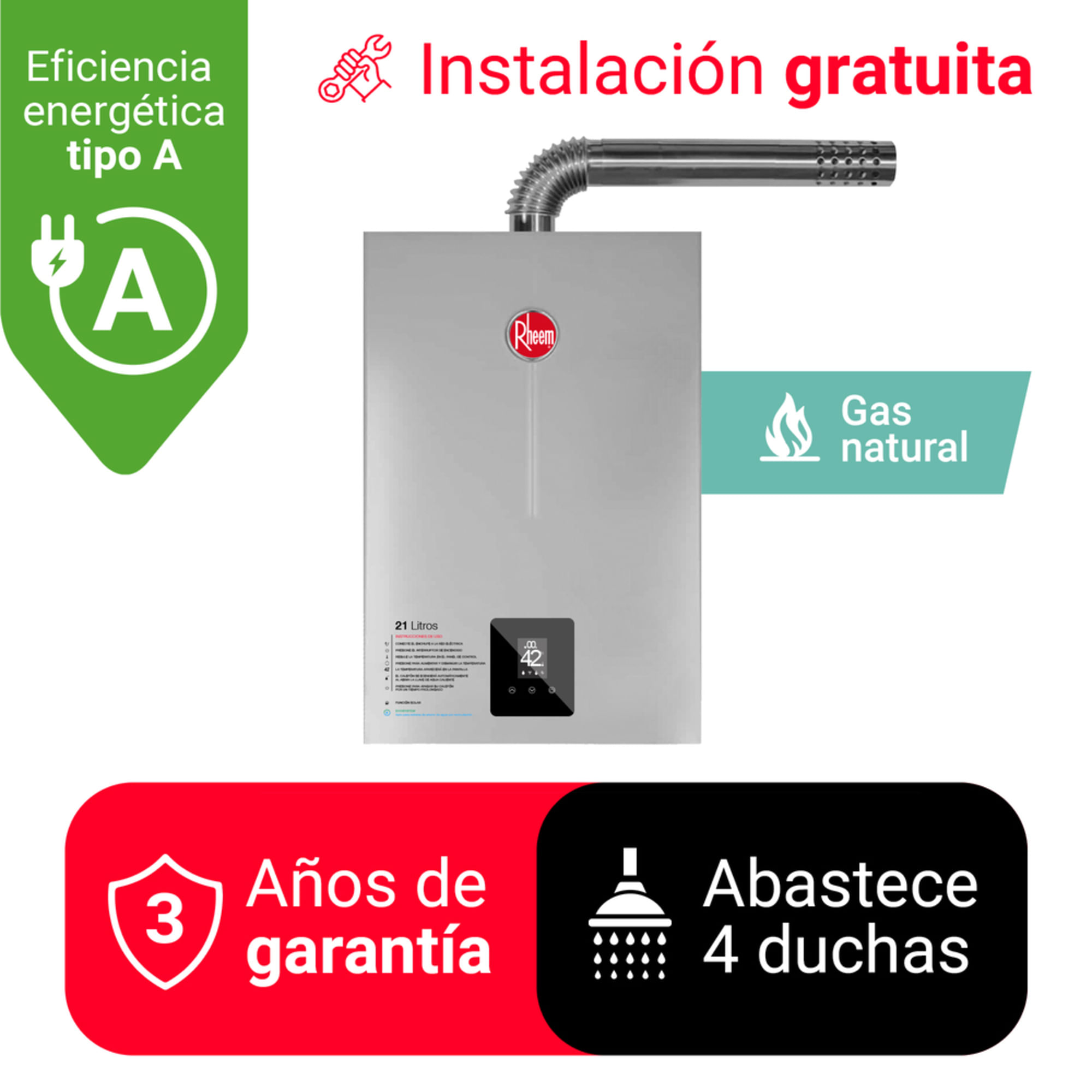 TERMA A GAS 21 L GAS NATURAL RHEEM TIRO FORZADO