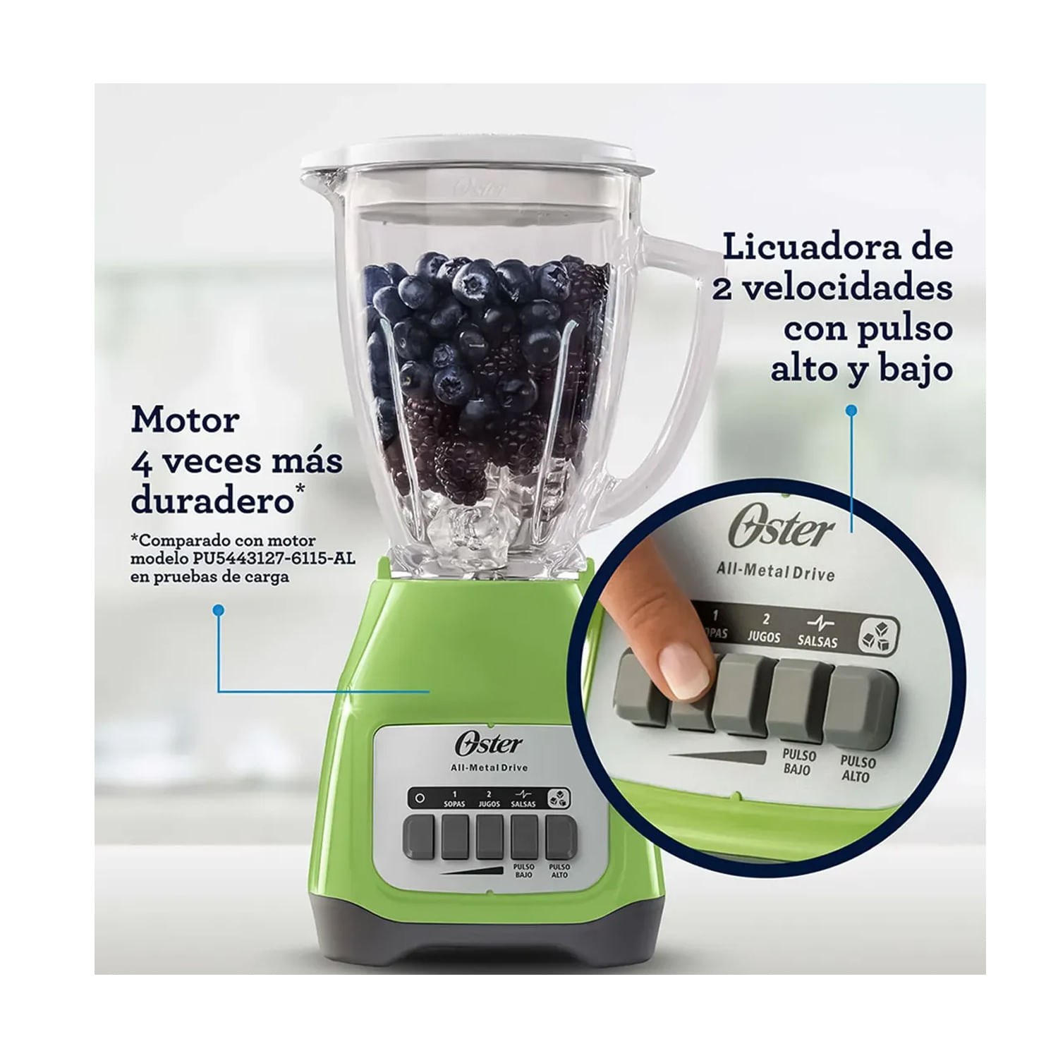Licuadora Oster BLSTKAG-KPB 2V  1,25 litros  Verde +Kit de Acople