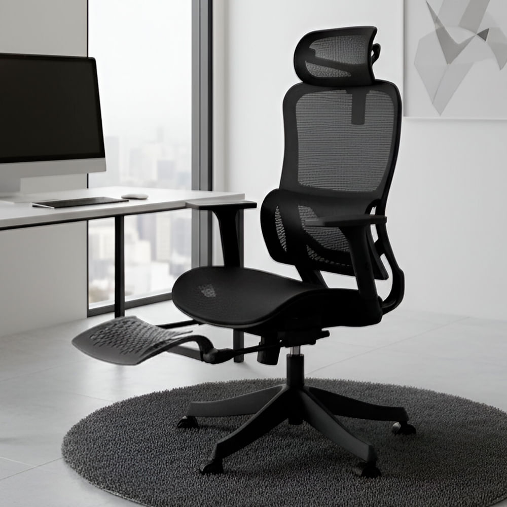 Silla Ergonomica de Oficina Gerencial Komsum Paris Negro con Posapies