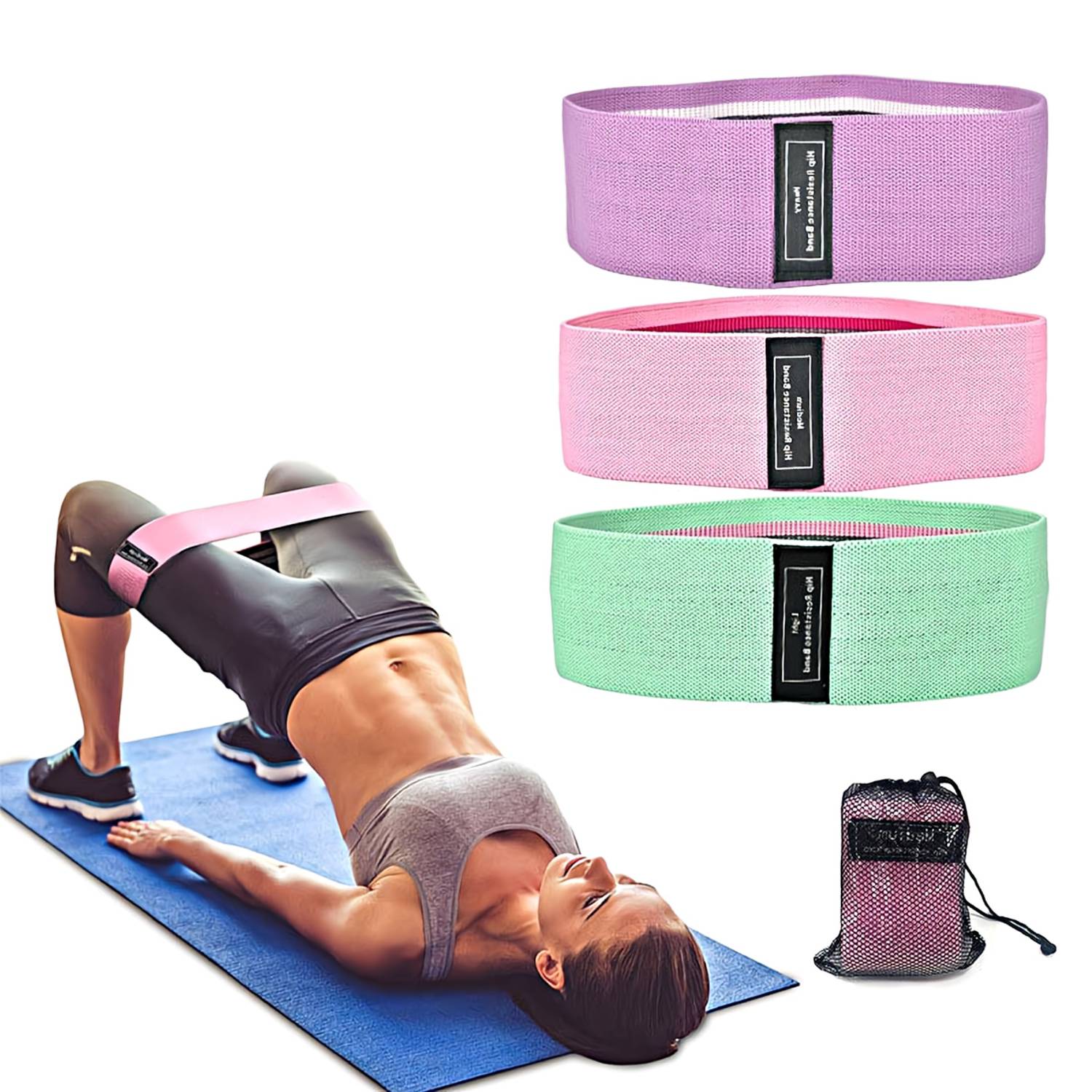 3 Bandas de Resistencia Elástica de Tela para Entrenamiento