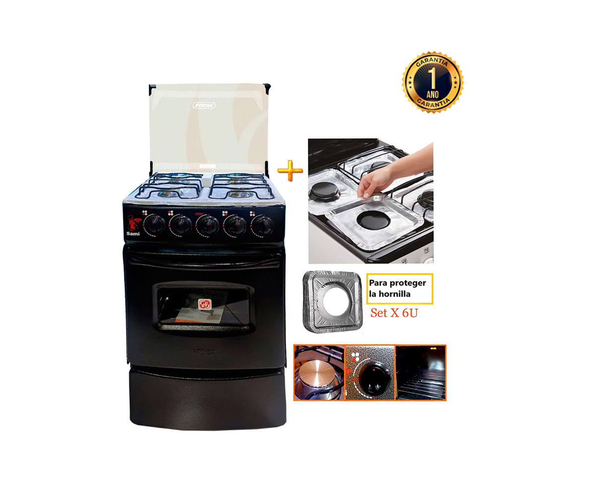 Cocina Fadic con tapa de vidrio y horno sami 4h Negro  +Protector