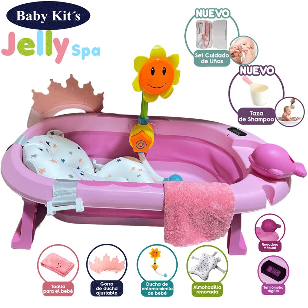 NUEVO Tina Bañera Plegable JELLY Con Termómetro Rosado