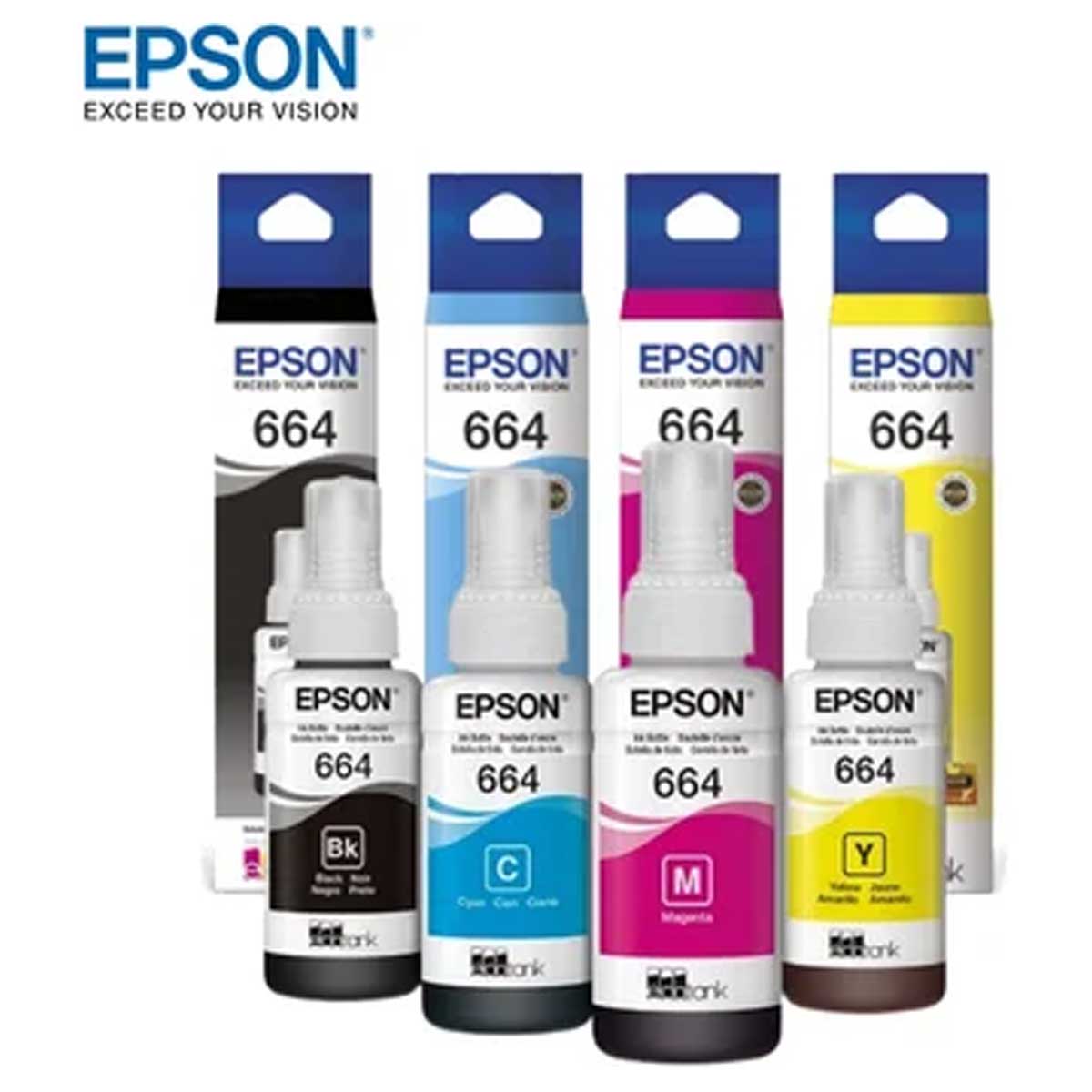 Kit De Tinta Epson 4 Colores T664 Cyan , Magenta , Amarillo Negro