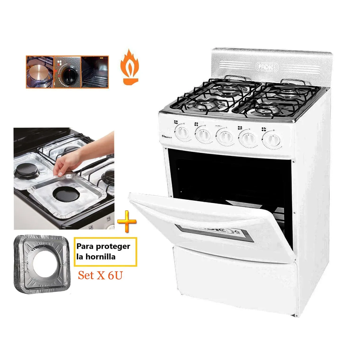 Cocina Fadic con respaldar y Horno 20 Sami 4H Blanco +Protector