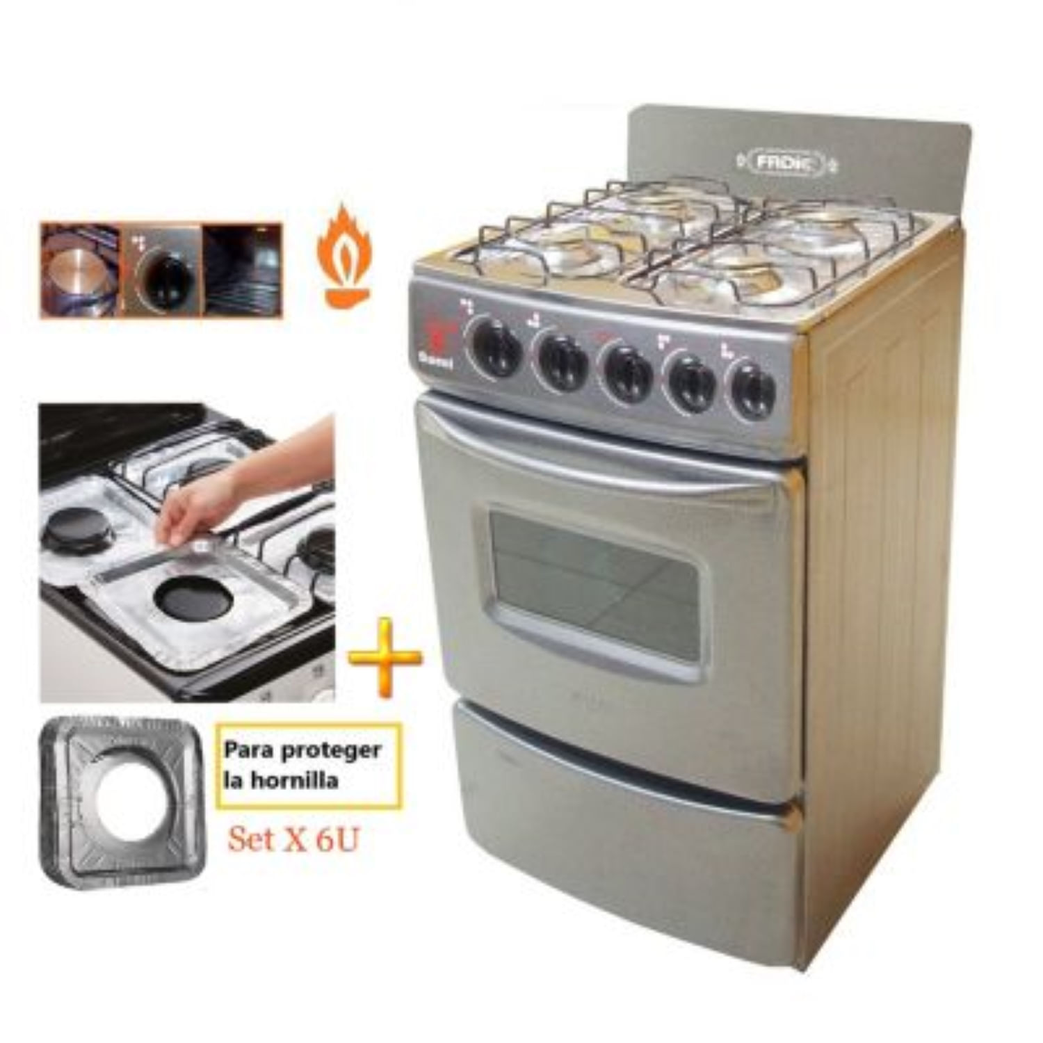 Cocina Fadic con respaldar y Horno 20 Sami 4H Gris +Protector
