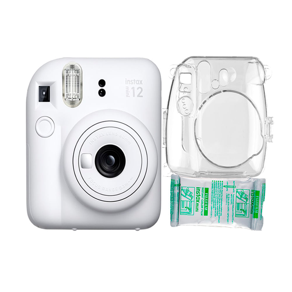Camara  Fujifilm Instax Mini 12 Blanco Arcilla+Estuche Transpa+Pelix10