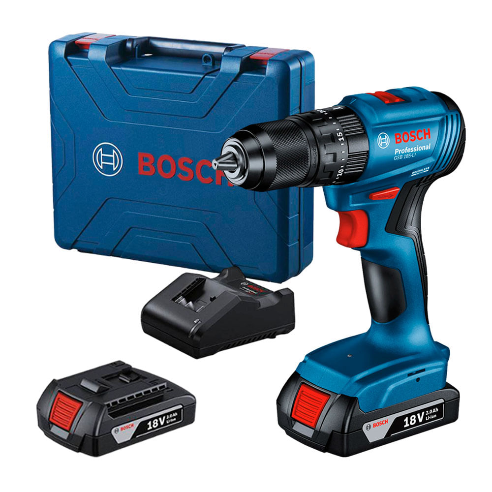 Taladro Percutor Bosch GSB 185-LI Brushless + 2 Bat 2.0Ah + Maletín