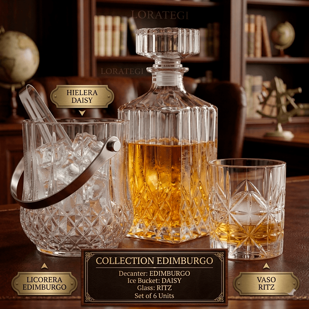 Jgo 8pc Hielera de Bar, Vasos, Licorera, Whiskera, Cadamada, Brandy, Escoces, Bourbon, Vodka 970 ml