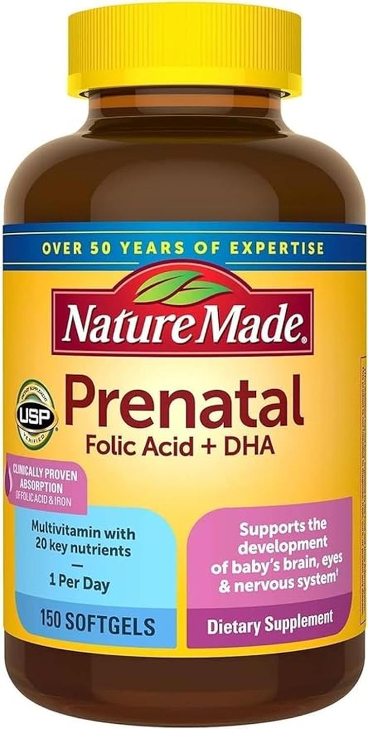 Nature Made Suplemento Multivit Prenatal Folic Acid + DHA - 150 softgel