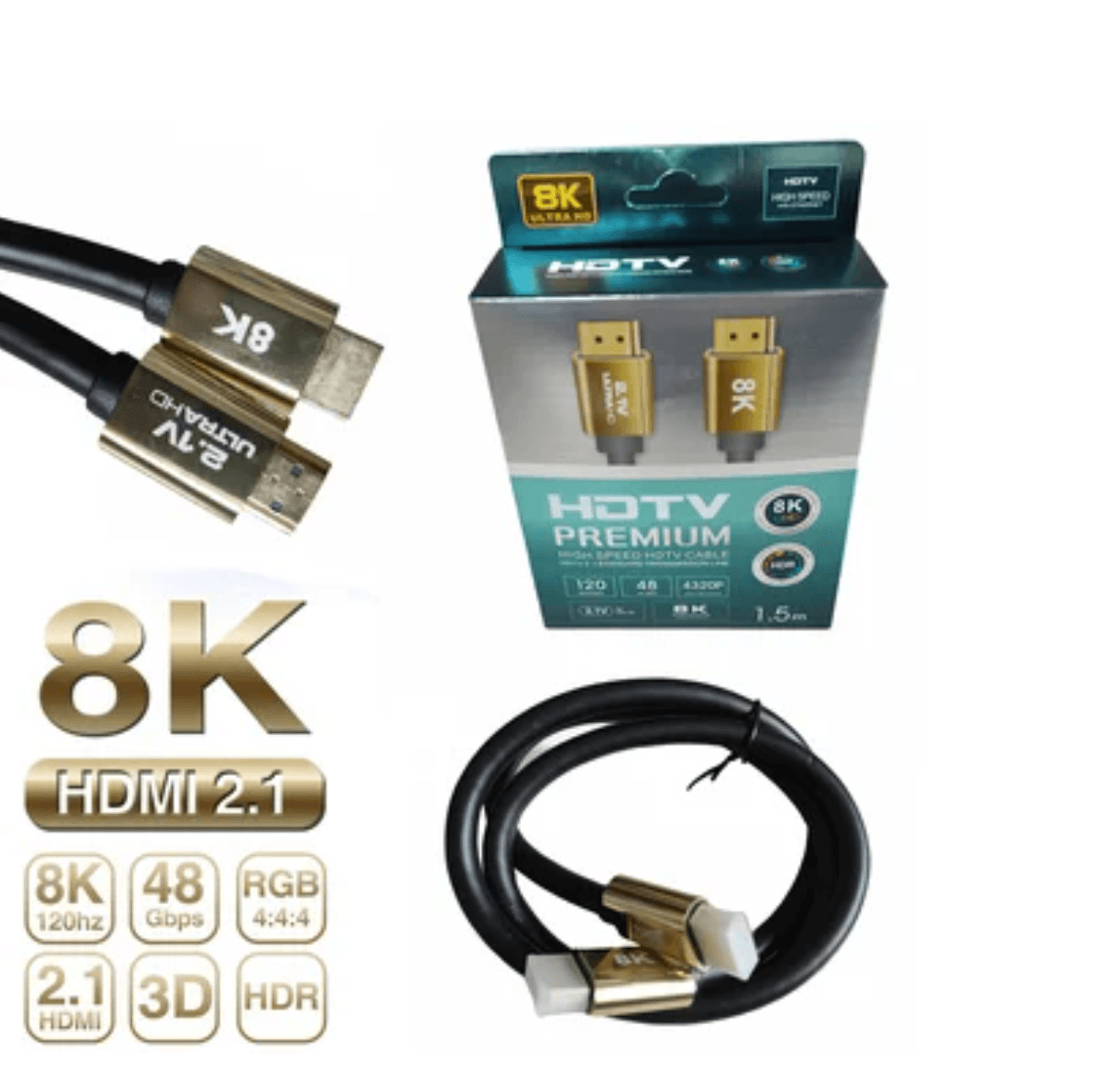 Cable Hdmi 2.1V 8k Ultra Hd 3d 1.5 Metros 4320p Premium 48Gbps HDR PVC