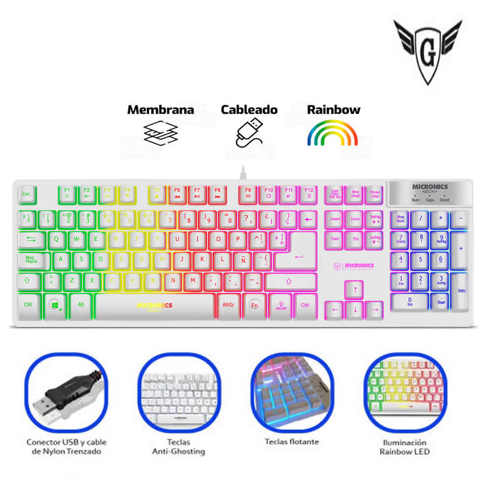 TECLADO MICRONICS NEON WHITE - MIC K709W