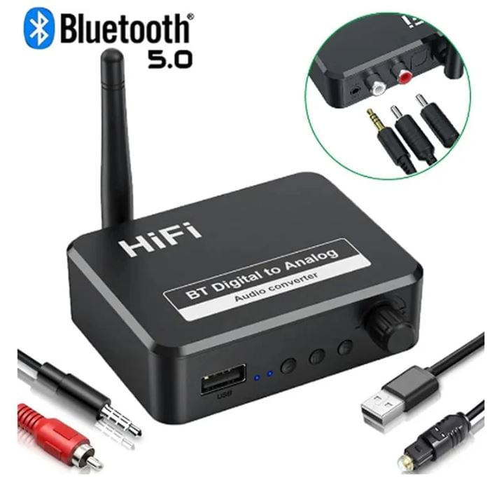 RECEPTOR BLUETOOTH 5.0 CONVERTIDOR DE AUDIO DIGITAL A ANALÓGICO DE 3,5 MM