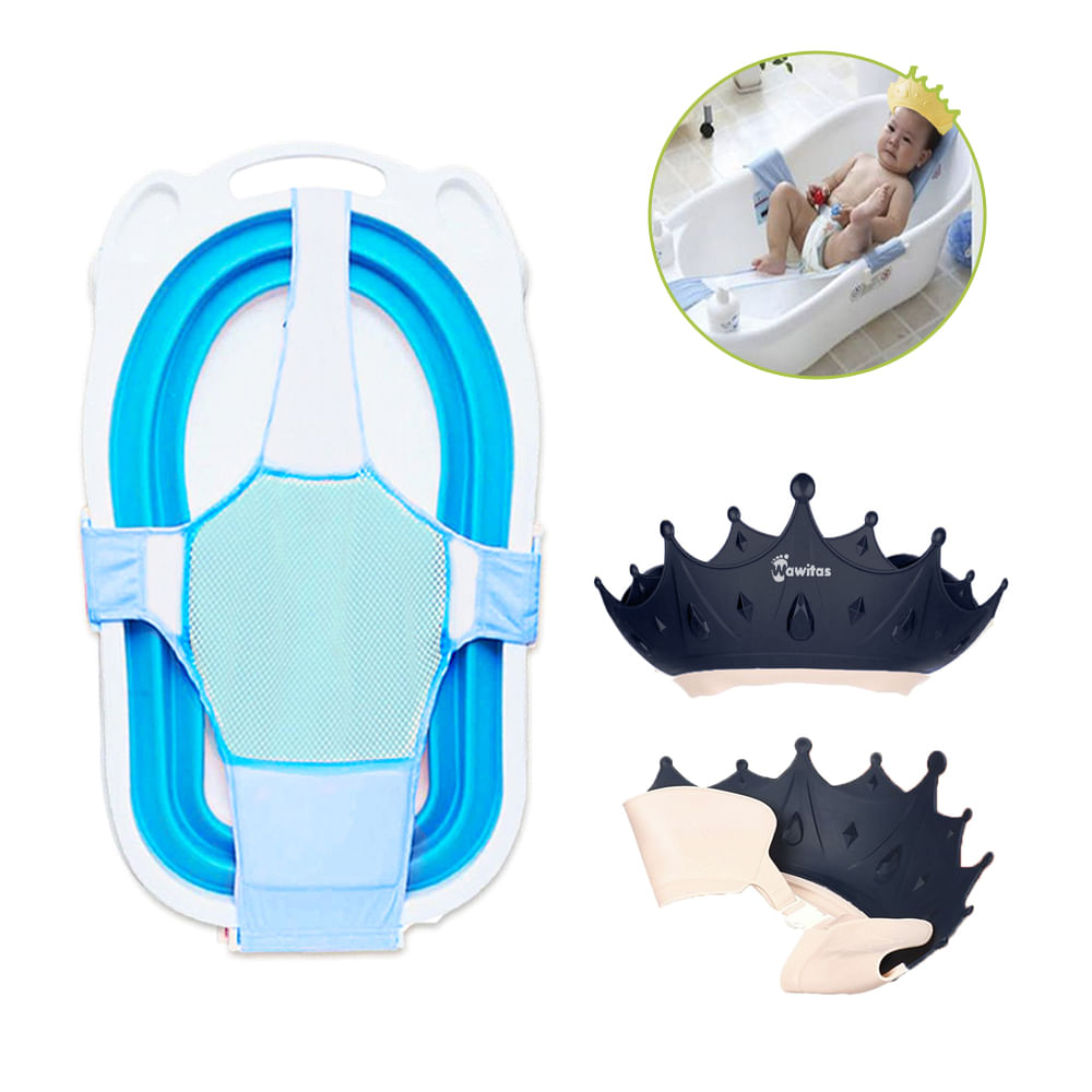 Pack Hamaca con Gorro de Baño Coronita Baby Froggie Celeste Para Bebe