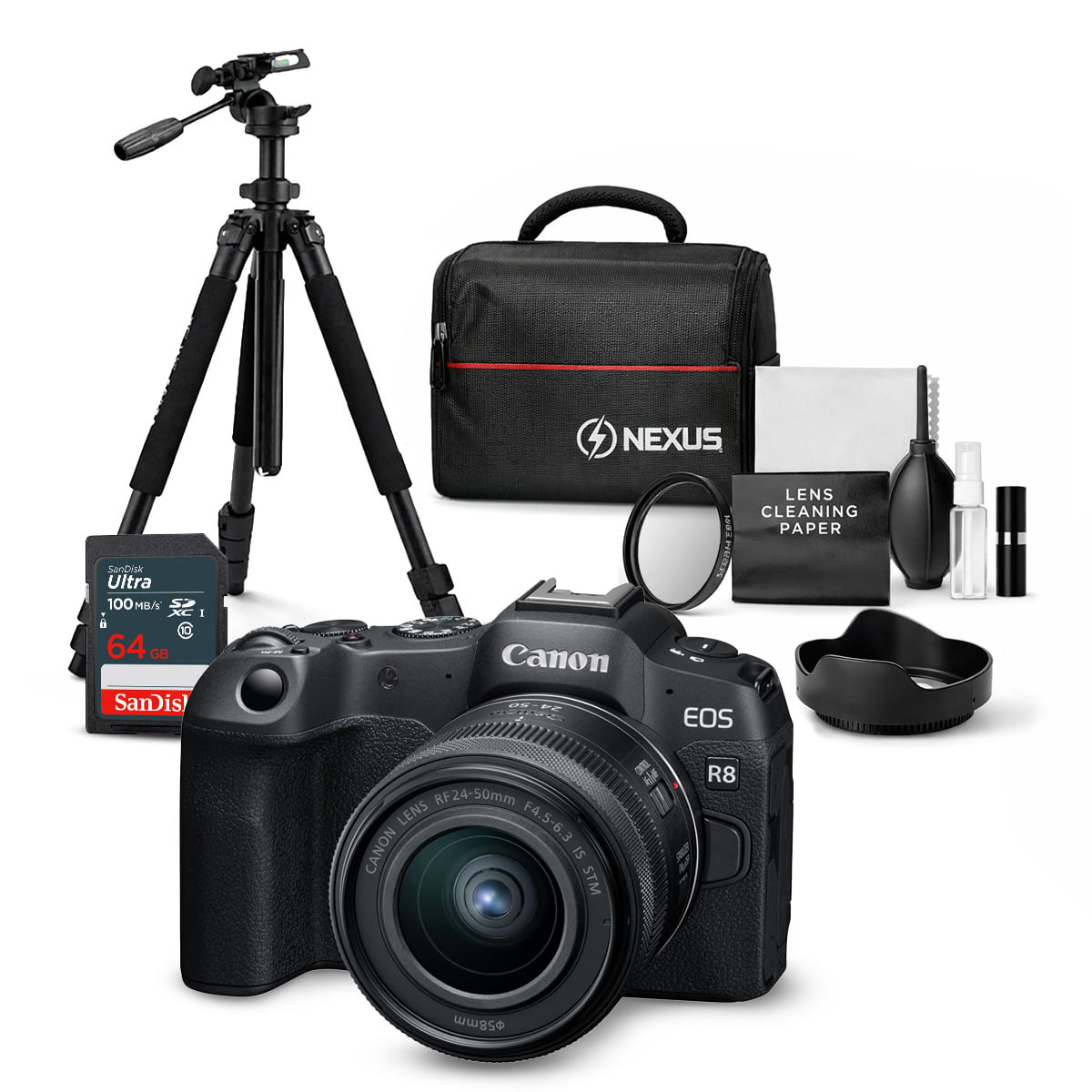 Cámara Canon EOS R8 + Lente RF 24-50mm f45-63 IS STM + Kit Ultimate