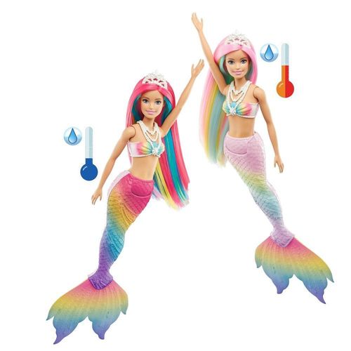 Muñeca Barbie Sirena Arcoíris Mágico Gtf89