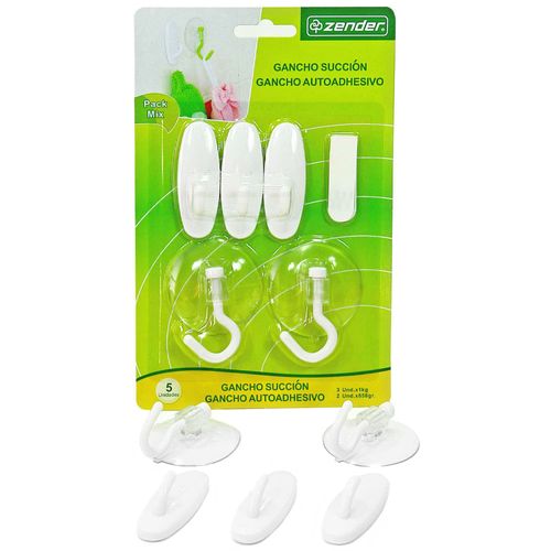 Set ZENDER Gancho Adhesivo 1Kgx3un + Gancho Succión 3un