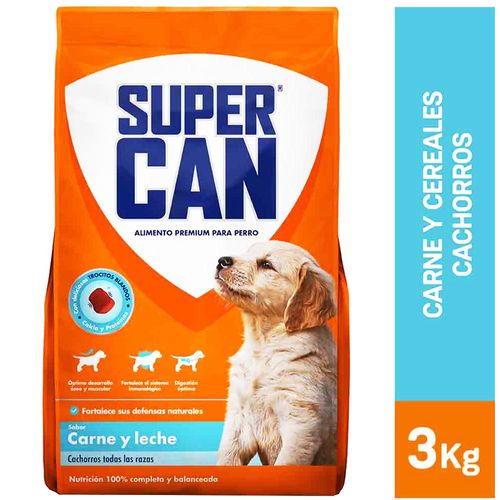 Alimento para Perros Cachorros SUPER CAN sabor Carne y Leche Bolsa 3Kg