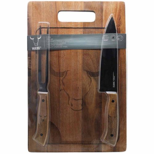 Set WAYU Tabla de Picar + Cuchillo + Tenedor