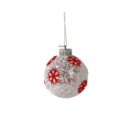Esfera Blanca Snow Rojo 10 cm