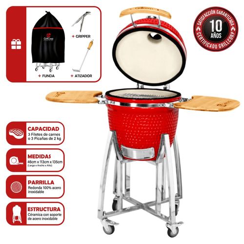 Kamado Junior 46 cm Rojo + Funda Impermeable + Gripper + Atizador