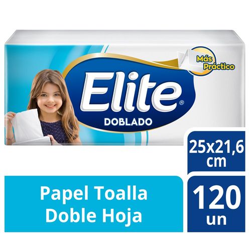 Papel Toalla Doblado ELITE Doble Hoja Paquete 120un