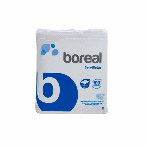 Servilletas de Papel BOREAL Cortadas y Dobladas en 4 Paquete 100un