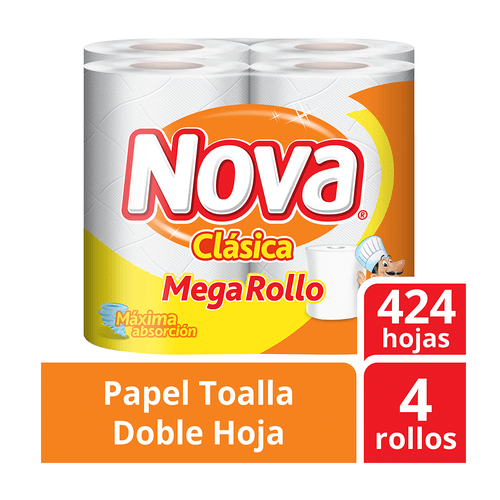Papel Toalla NOVA Clásica Mega Rollo Paquete 4un