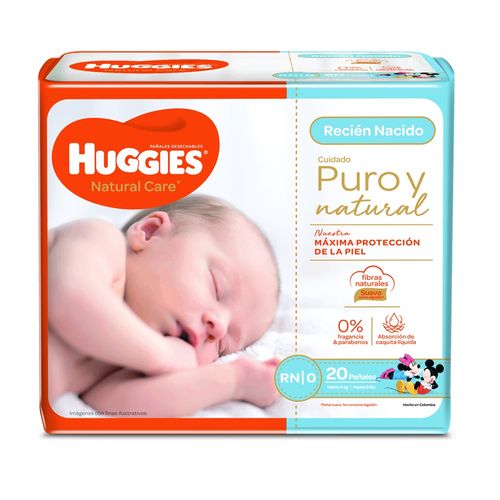 Pañales para Bebé HUGGIES Natural Care Primeros 100 Días Paquete 20un