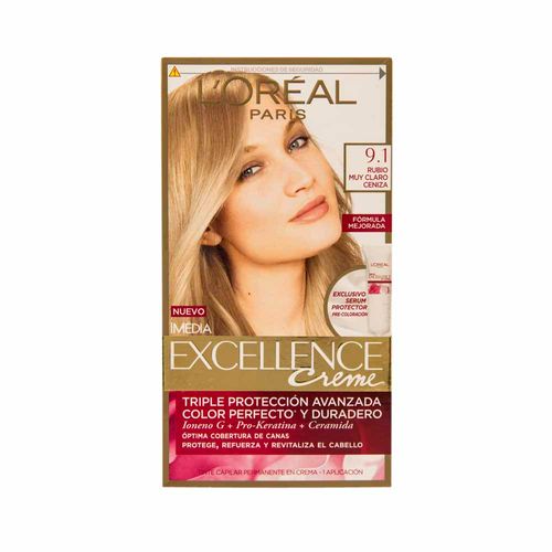 Tinte para Cabello L'ORÉAL Excellence 9.1 Rubio Claro Cenizo Caja 1un