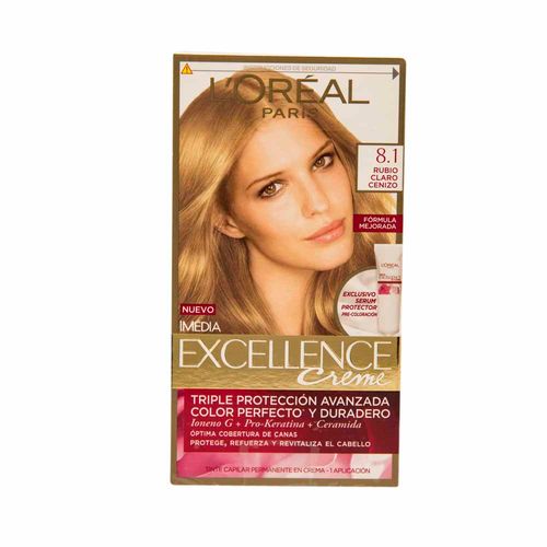 Tinte para Cabello L'ORÉAL Excellence 8.1 Rubio Claro Cenizo Caja 1un